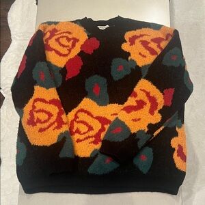 Floral Patterned Black Sweater
